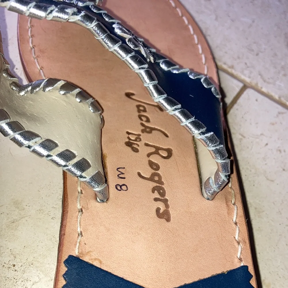 EUC Jack Rogers thong sandals navy and silver size 8 - Picture 6 of 10